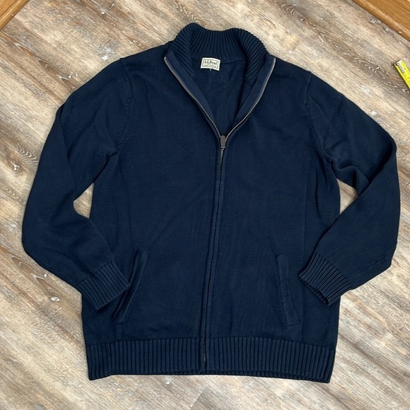 LL Bean Men's Full Zip Sweater Navy Blue 90s Cozy Cabin - Picture 8 of 13